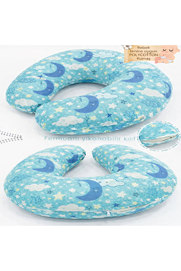 Double Sided Breastfeeding Pillow / Baby Support Cushion, Pregnancy Pillow, Cotton Fabric, Stars, Anthracite