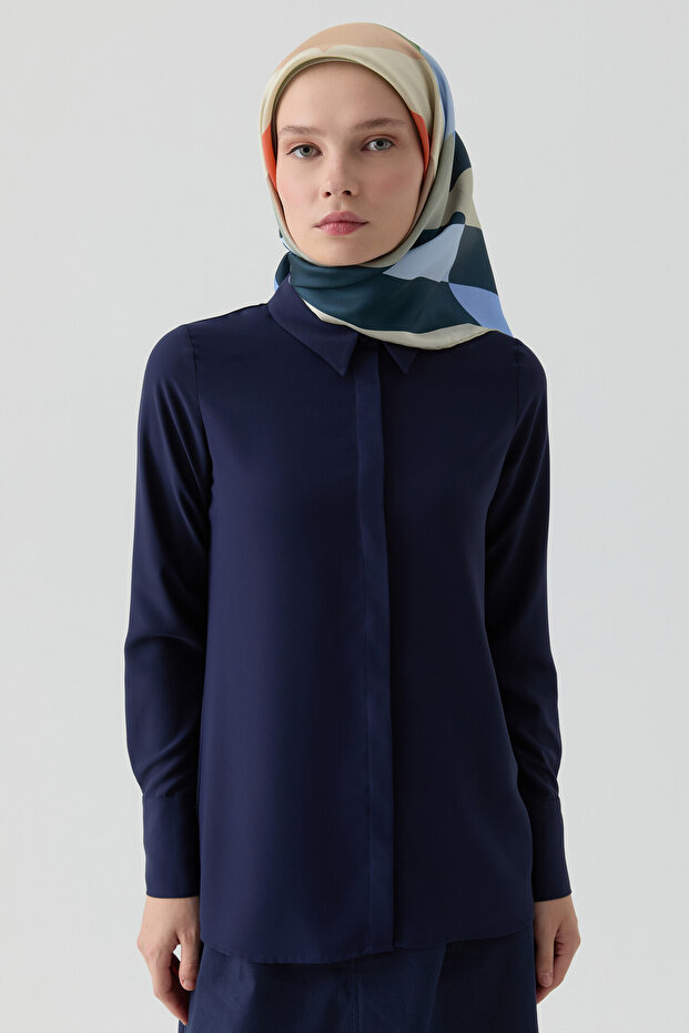 Gizli Patlı Basic Gömlek - Lacivert - 1