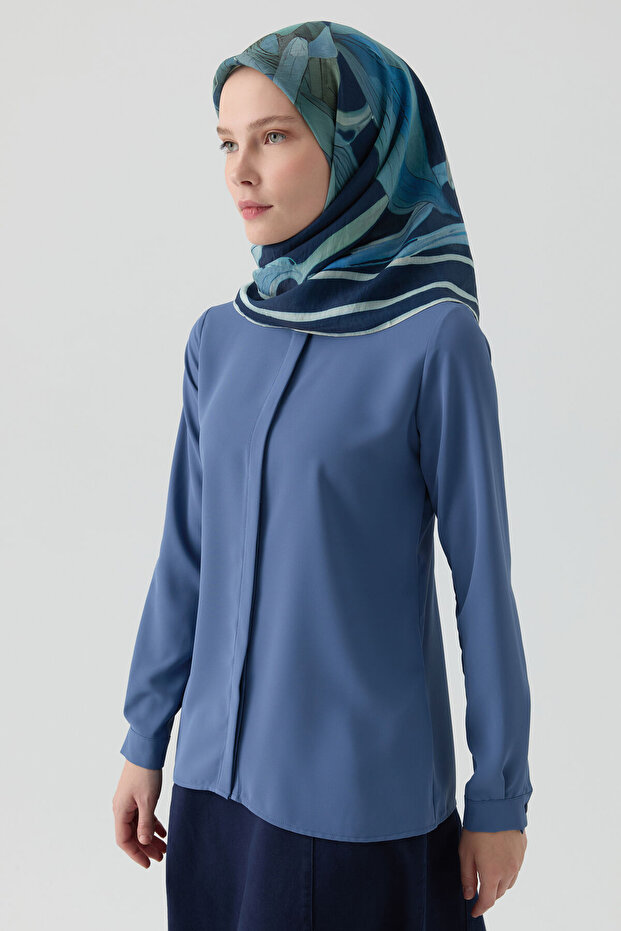 Basic Gizli Patlı Gömlek - İndigo - 2