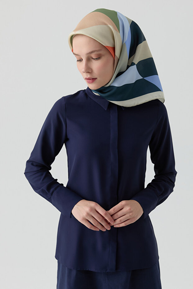 Gizli Patlı Basic Gömlek - Lacivert - 2