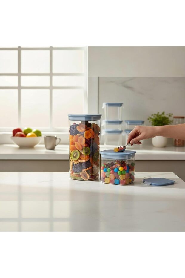Airtight Food Storage Containers | Set of 3 BPA-Free Clear Plastic Jars with Wooden Lids | 900