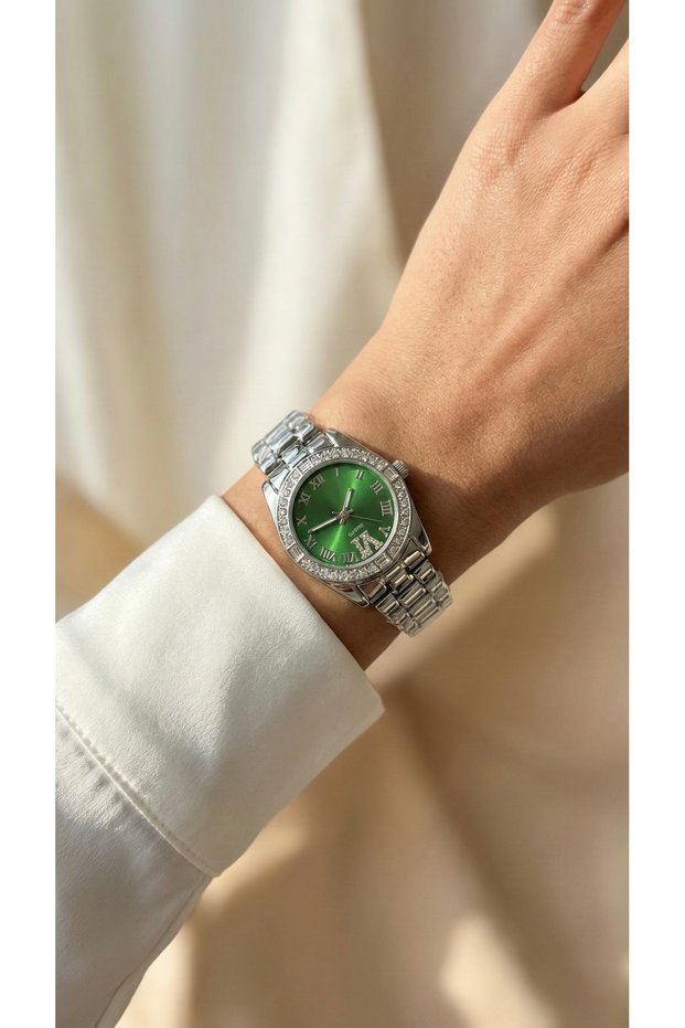 Women's Steel Watch Silver Green Stone | Luxury Stylish & Durable | Limited Edition 2026