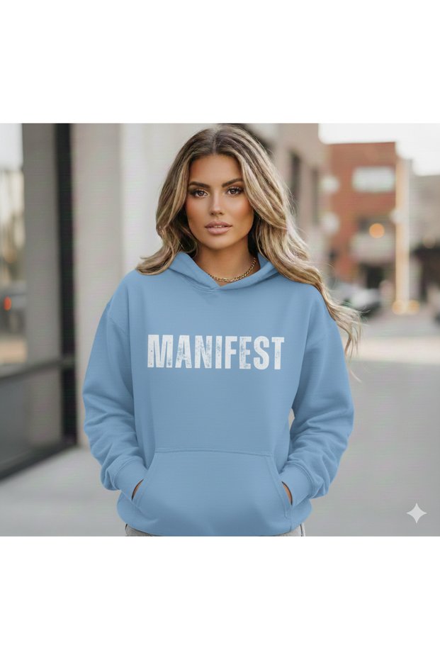 Unisex Manifest Printed Hooded Oversized 3 Thread Fleece-Lined Casual Loose Fit Hoodie Sweatshirt