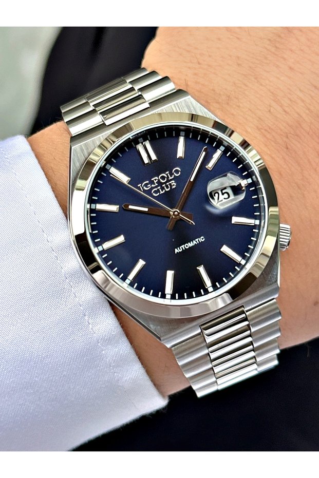 Automatic Silver-Navy Blue Color 5 Atm Water Resistance Steel Case Men Wristwatch S04631Bmr