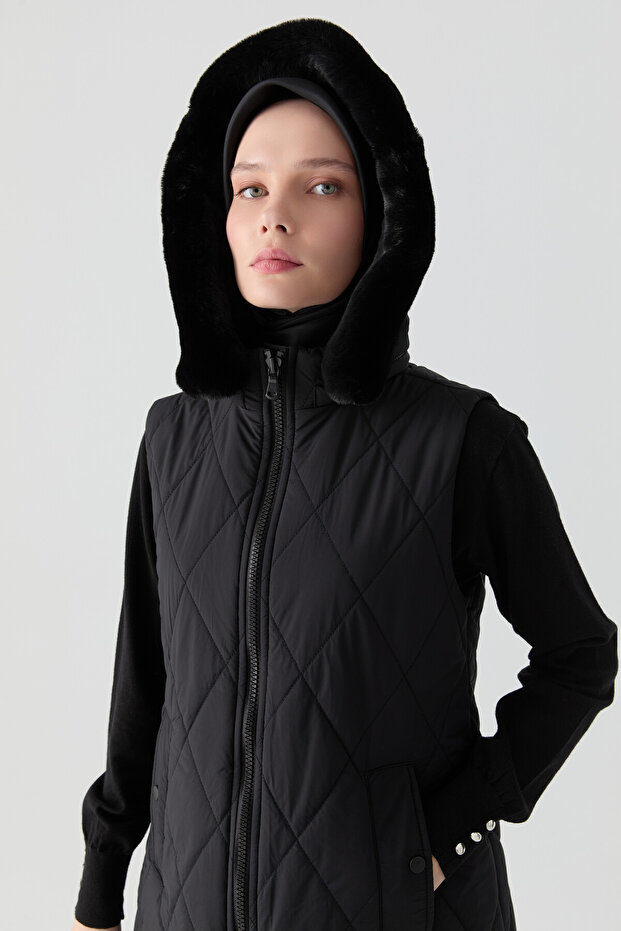 Kapitone Yelek - Siyah - 4