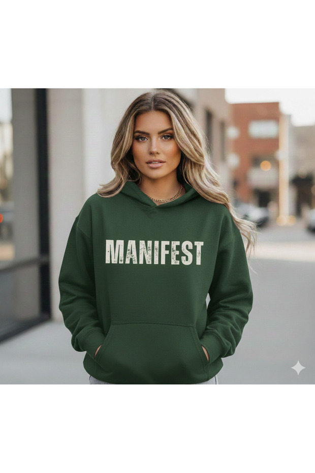 Unisex Manifest Printed Hooded Oversized 3 Thread Fleece-Lined Casual Loose Fit Hoodie Sweatshirt