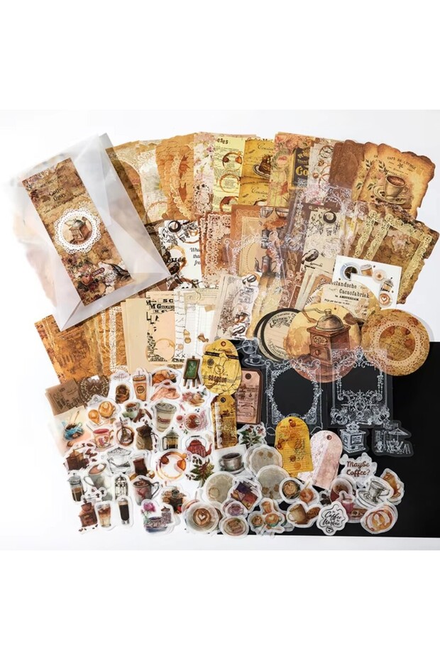 Scrapbook / 200 Pieces Coffee Themed Scrapbooking / Journal Boxed Set / Coffee Diary