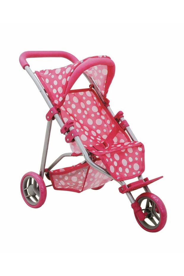 3-Wheel Metal Body Toy Stroller – Baby Stroller with Foldable Lower Basket and Canopy