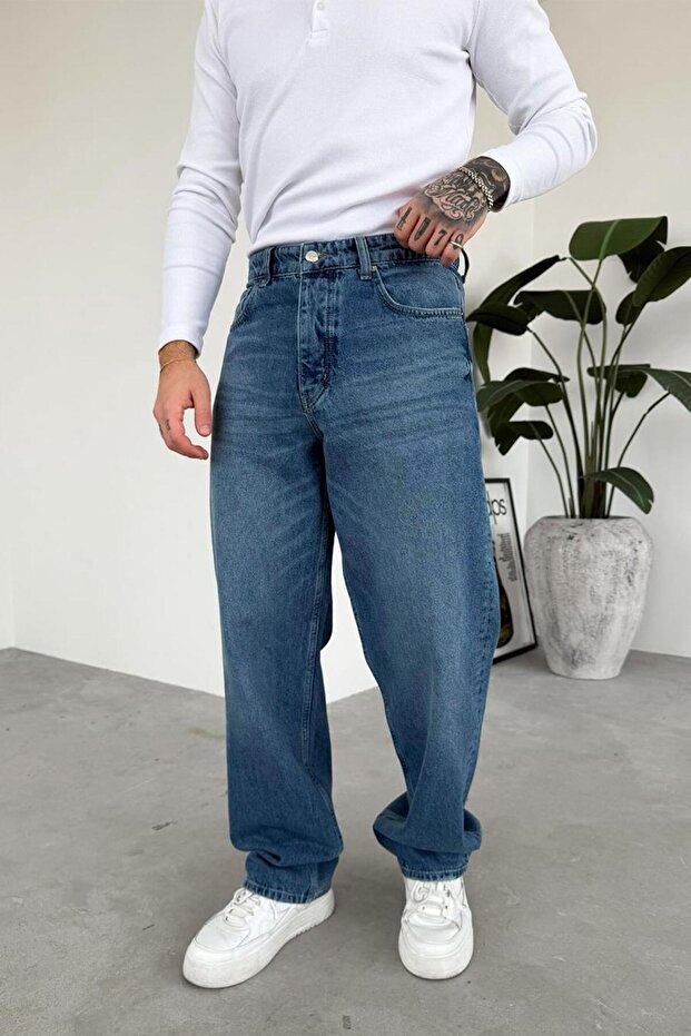 Dokulu Mavi Soft Degrade Basic Regular Pantolon - 1