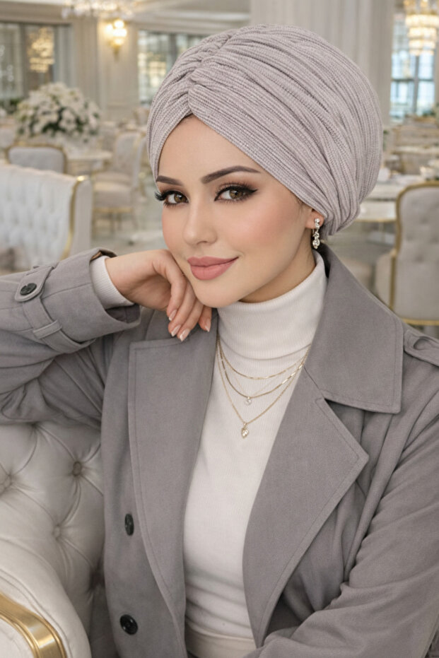 Gray Self-Patterned Drawstring Casual Bonnet - 2