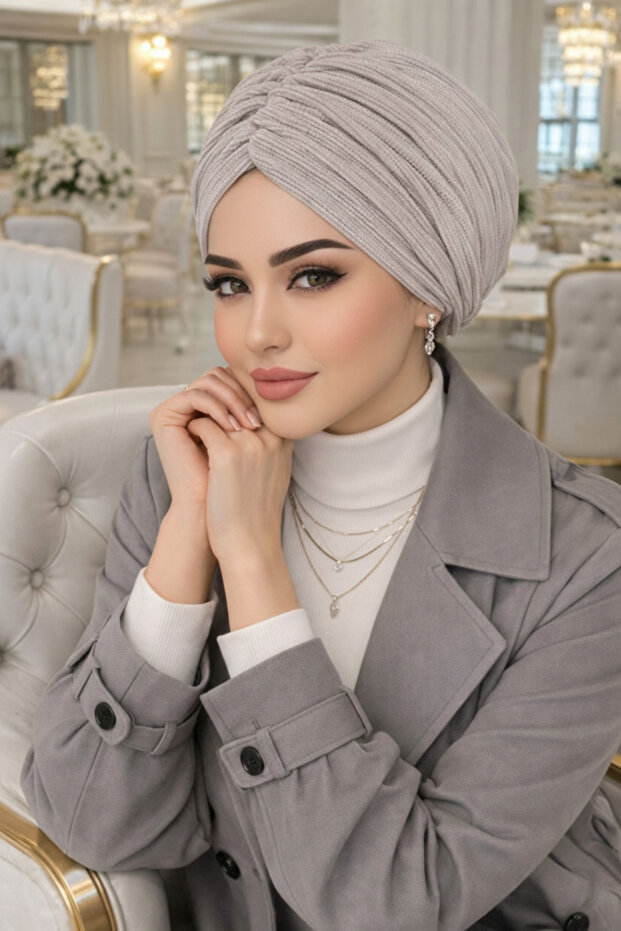 Gray Self-Patterned Drawstring Casual Bonnet - 1