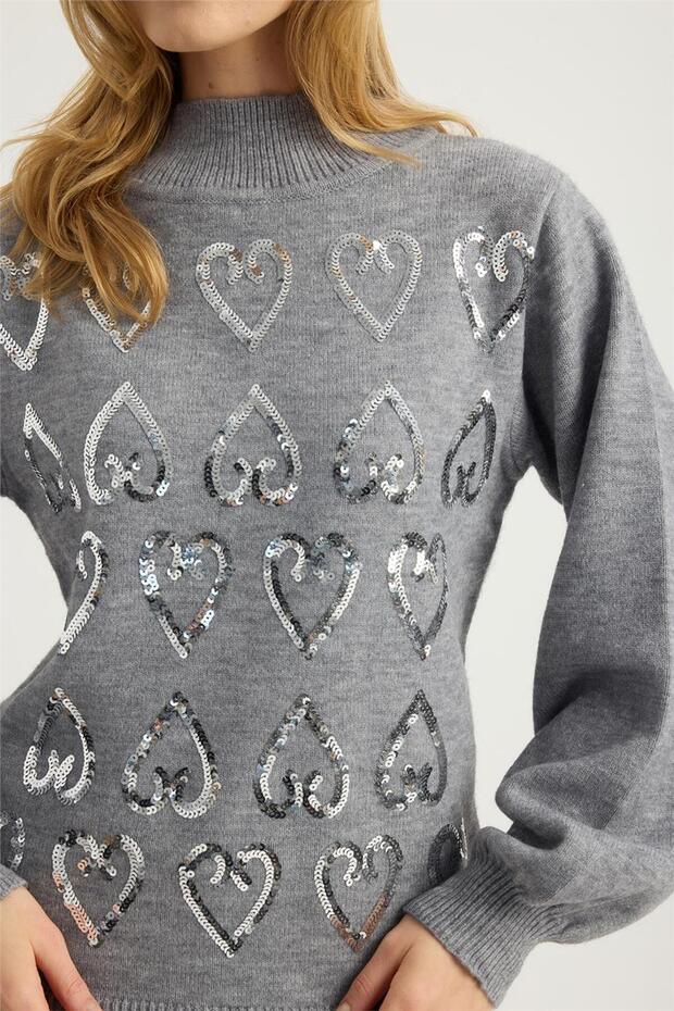 Dik Yaka Payetli Triko - 4