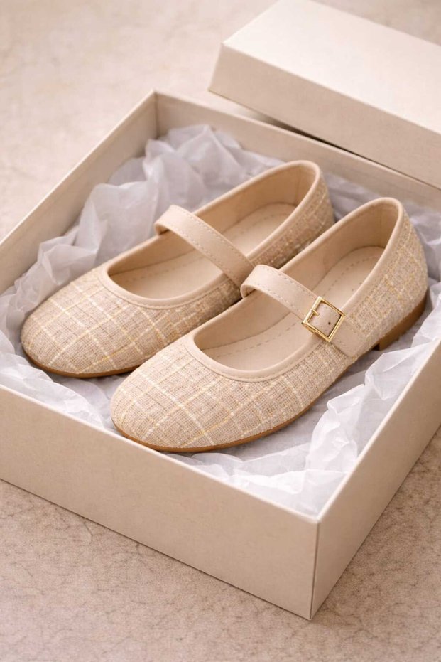 Tweed Fabric Mary Janes Ballet Flats Stylish Buckled Orthopedic Sole Everyday Shoes