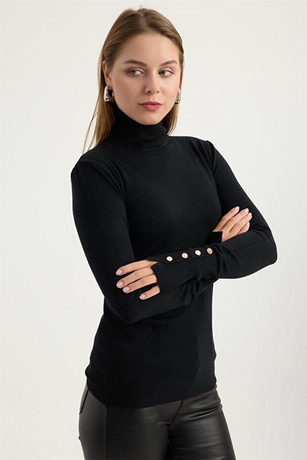 Balıkçı Yaka Perçinli Triko - 3