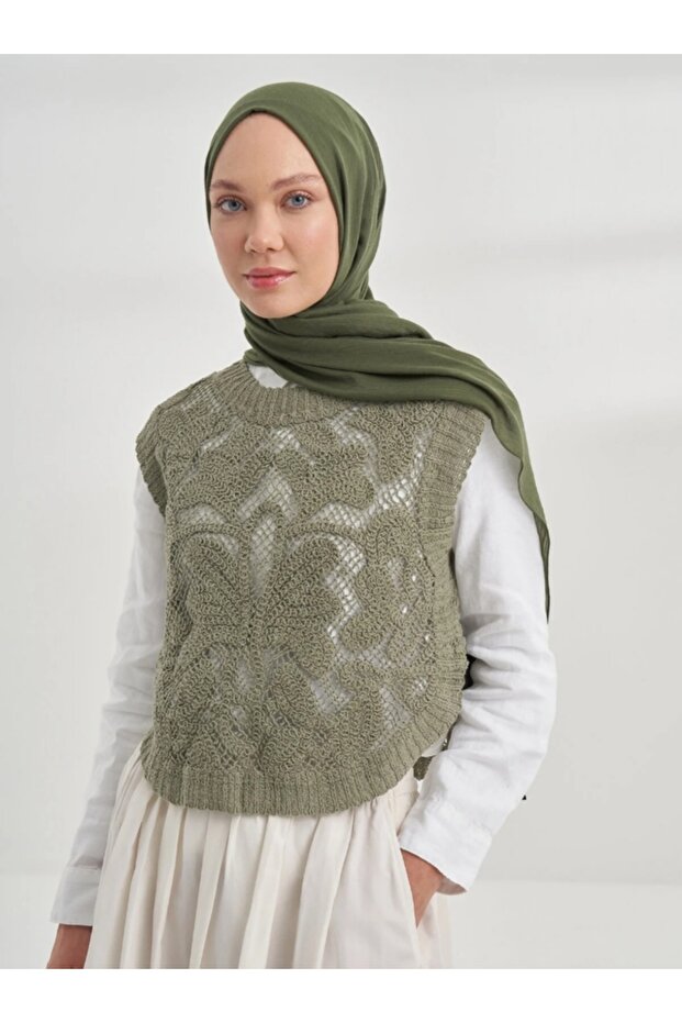 RUSTİK PAMUKLU ŞAL HAKİ - 2