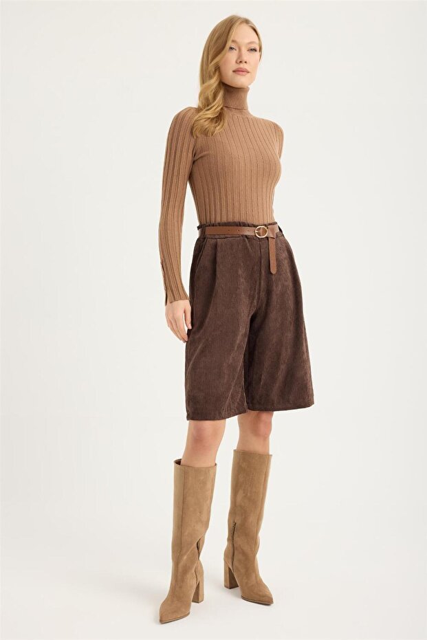 Fitilli Kadife Şort - 3