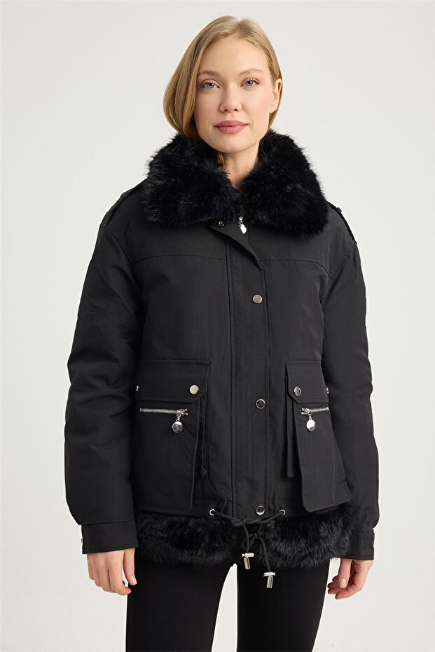 Katlı Çift Yaka Mont - 1