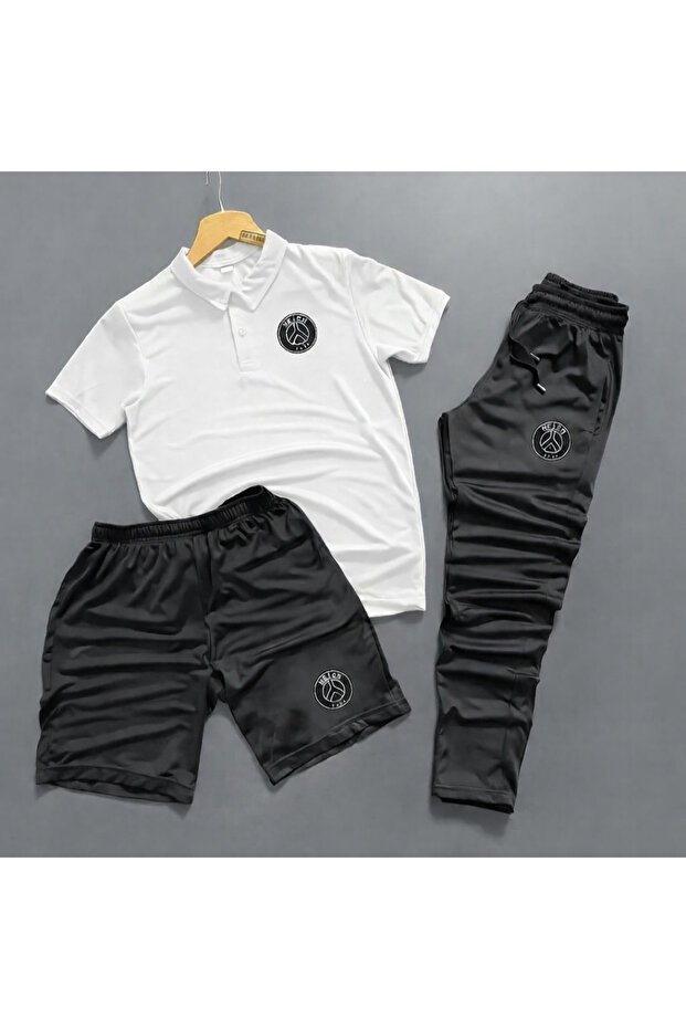 Men's Printed 3-Piece Polo Neck Shorts Scuba Tracksuit Set