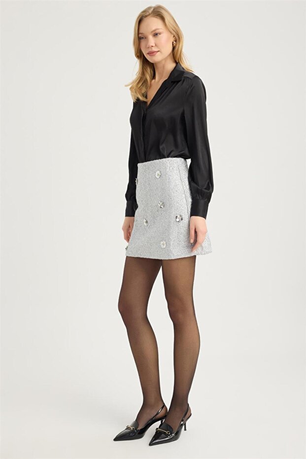 Simli Hasır Örme Etek - 2