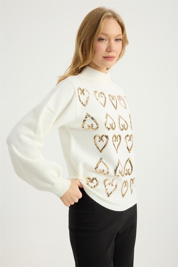 Dik Yaka Payetli Triko - 3