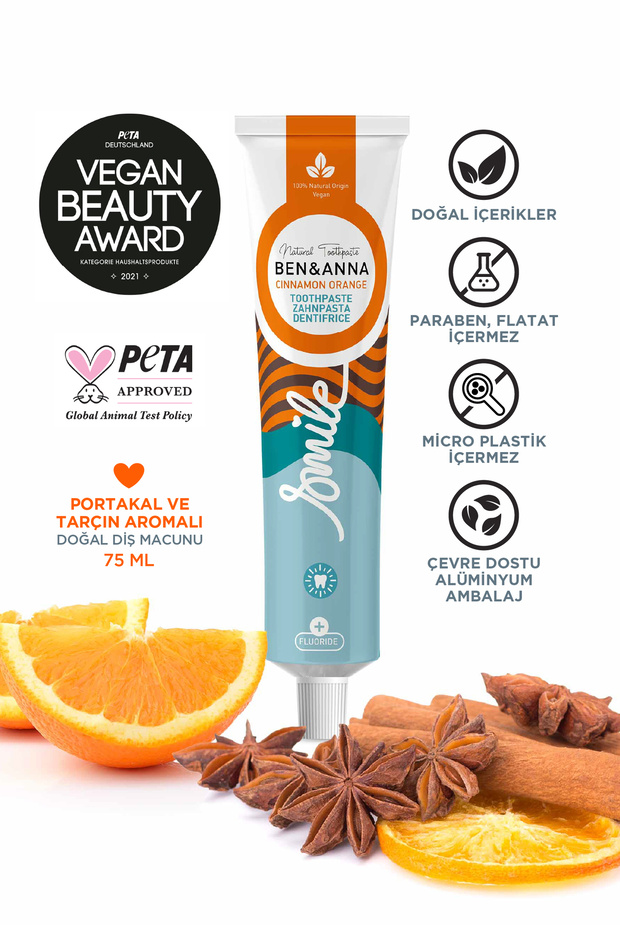 Ben & Anna White + Cinnamon Orange Natural Toothpaste Set 75 ml X 2 | Vegan, Fluoride-Free, Paraben-Free