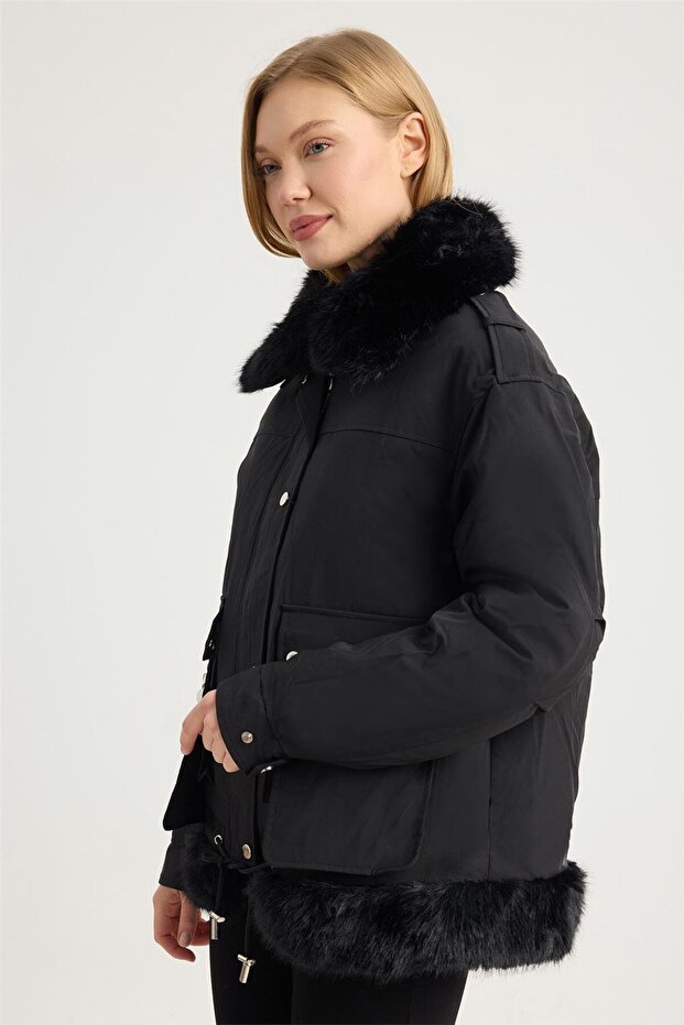 Katlı Çift Yaka Mont - 2