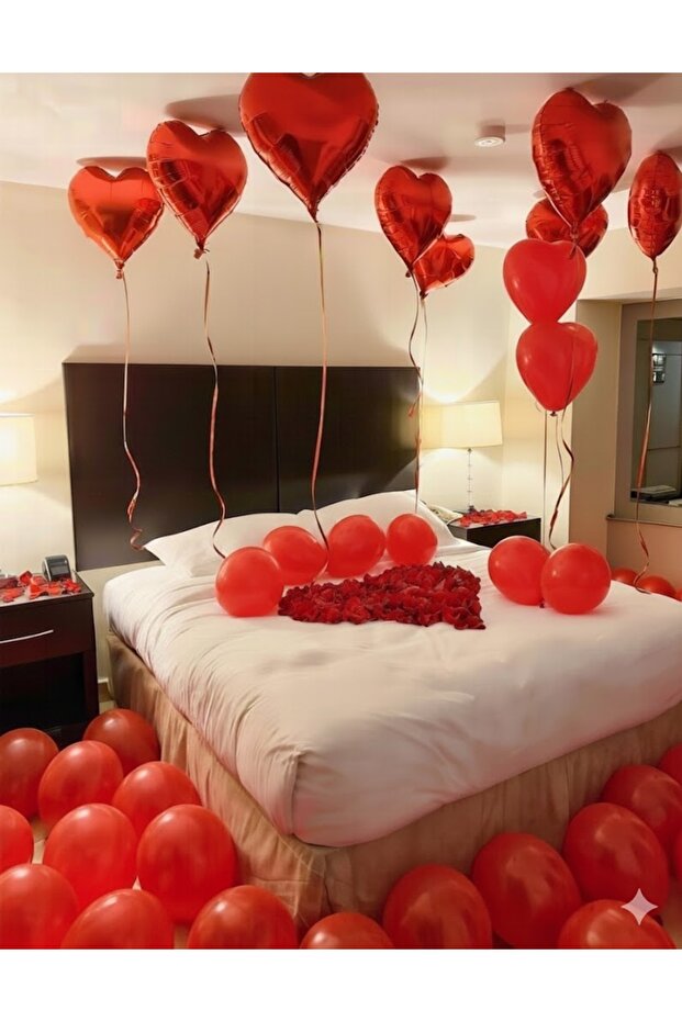 Valentine's Day Red Heart Foil Latex Surprise on February 14Th Including a Dried Rose