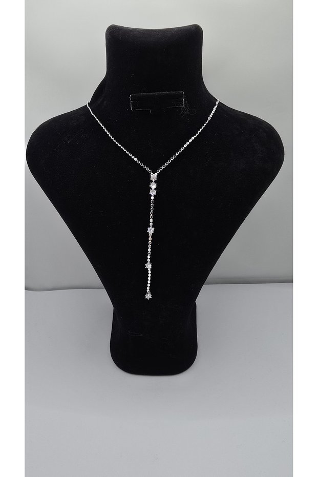 Stainless Steel Silver Color Zircon Stone Y Model Necklace