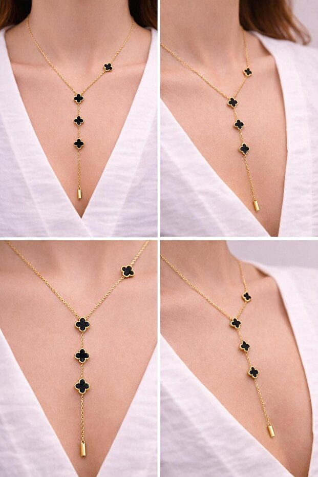 Çelik Yonca Sarkıt Kolye - 1