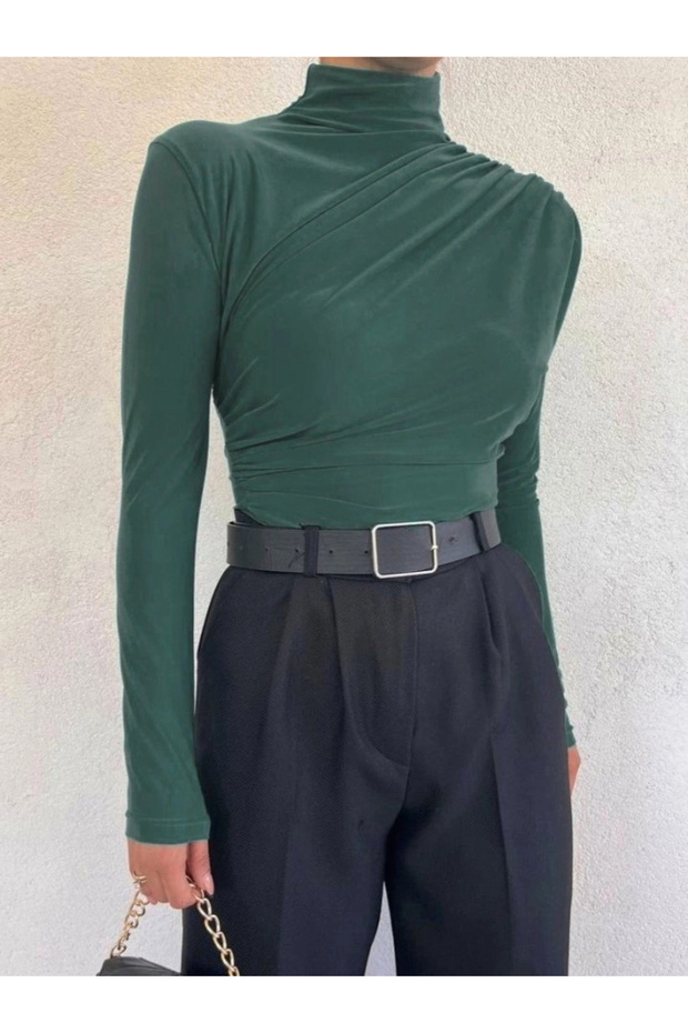 بلوزة رملية برباط نصف الحلق - زمرد - 3