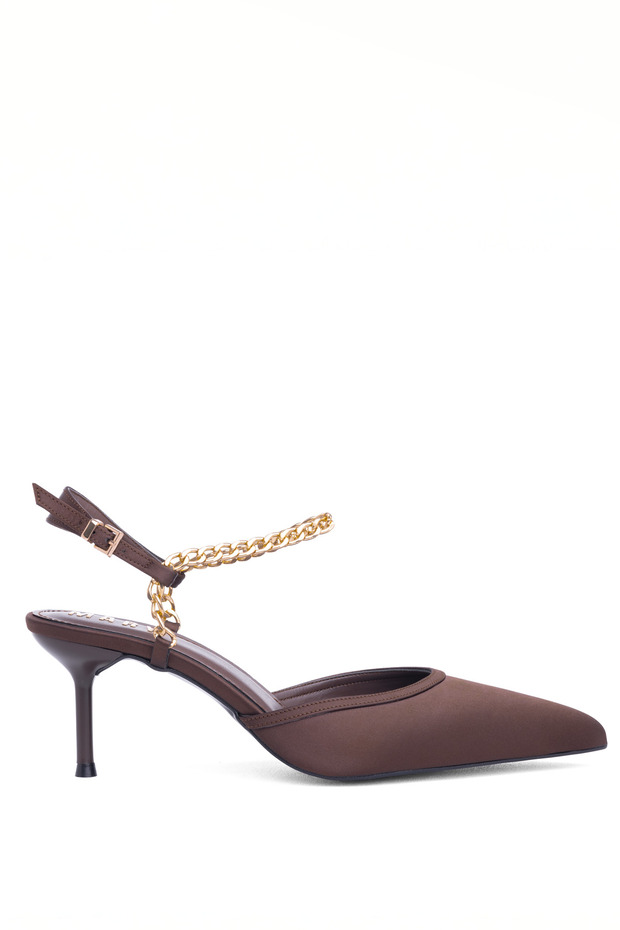Chain Detailed Pointed Toe Thin Heel Women's Stiletto Shoes