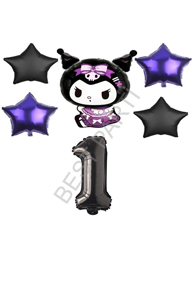 Best Kuromi Rakam Purple-Black Star Foil Balloon Set Age-1