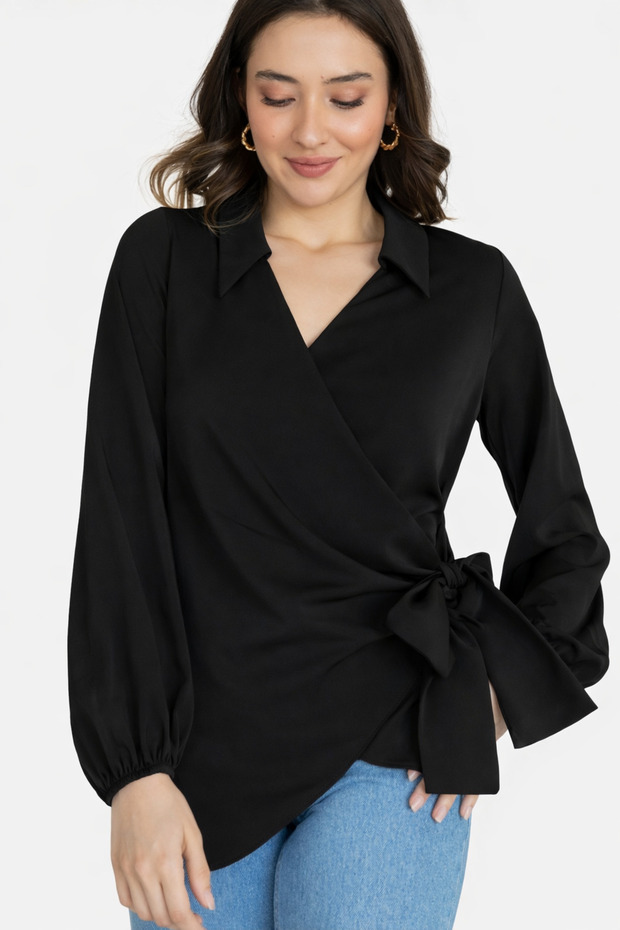 Kruvaza bağlamalı bluz - 1
