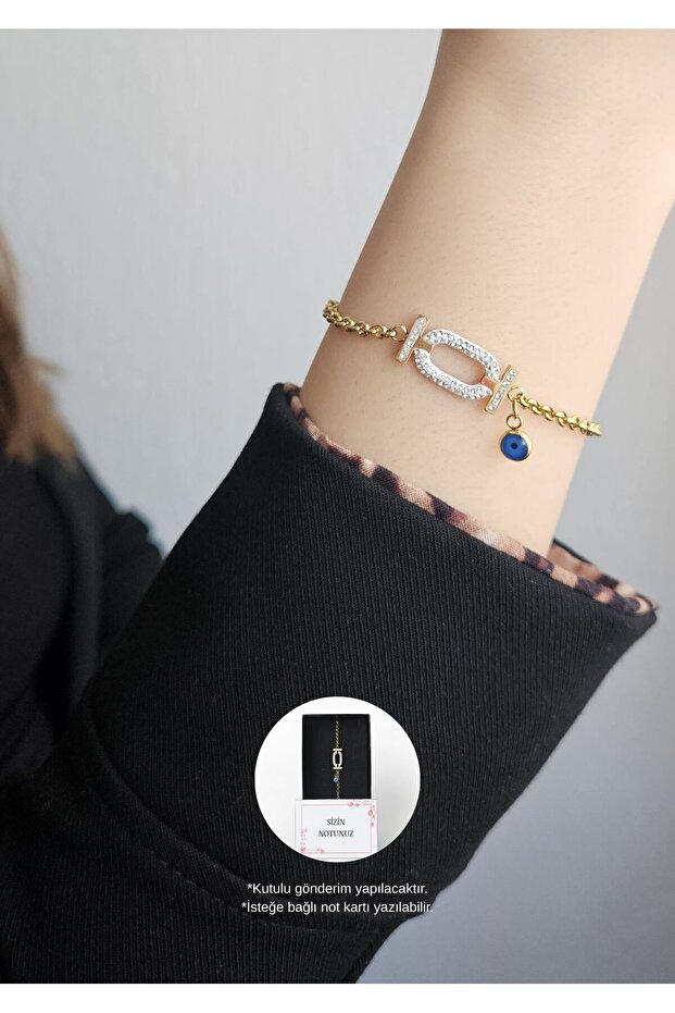 Zircon Stone Evil Eye Beaded Women's Steel Bracelet
