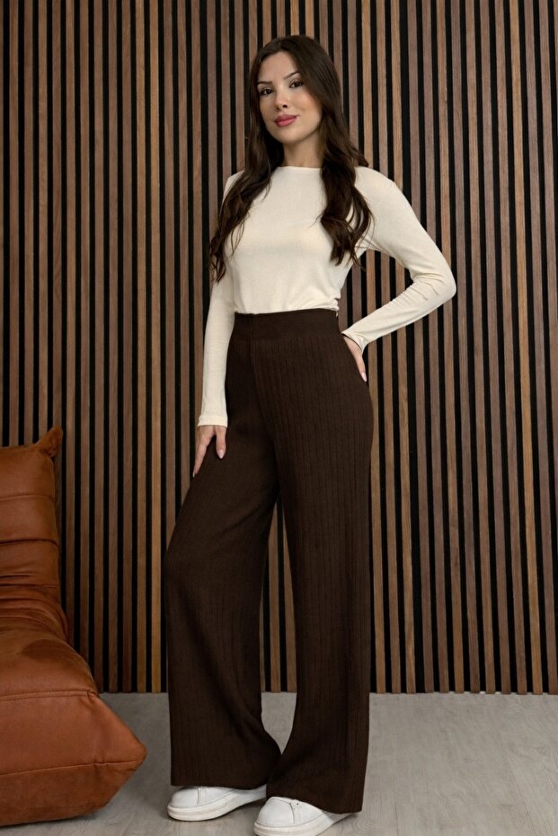 Brown Women's Comfortable Fit Knitwear Pants Size 25703