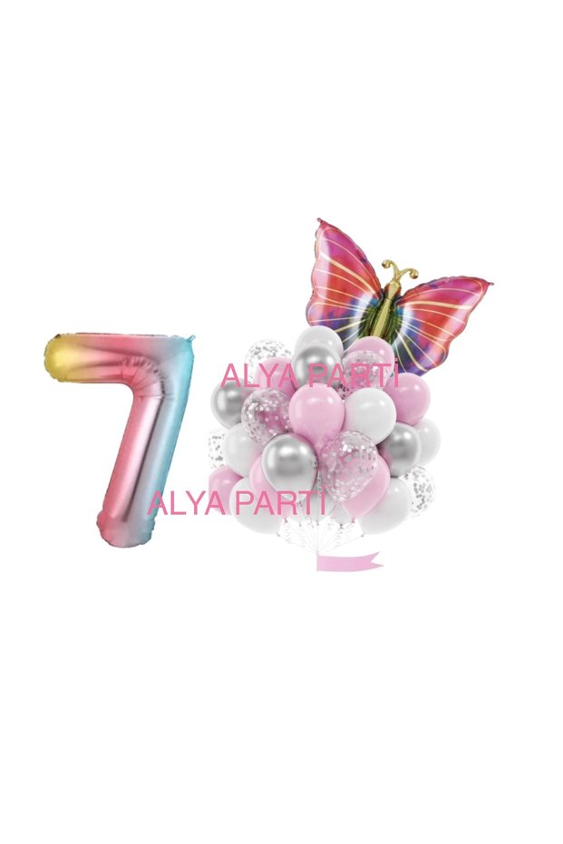 Party 7 Year Old Number Foil Balloon Butterfly Birthday Concept