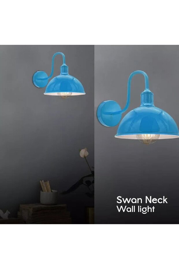 Vintage, Rustic, Retro Blue Metal Wall Sconce for Hotel, Cafe, Rooms Hat Diameter: 23cm