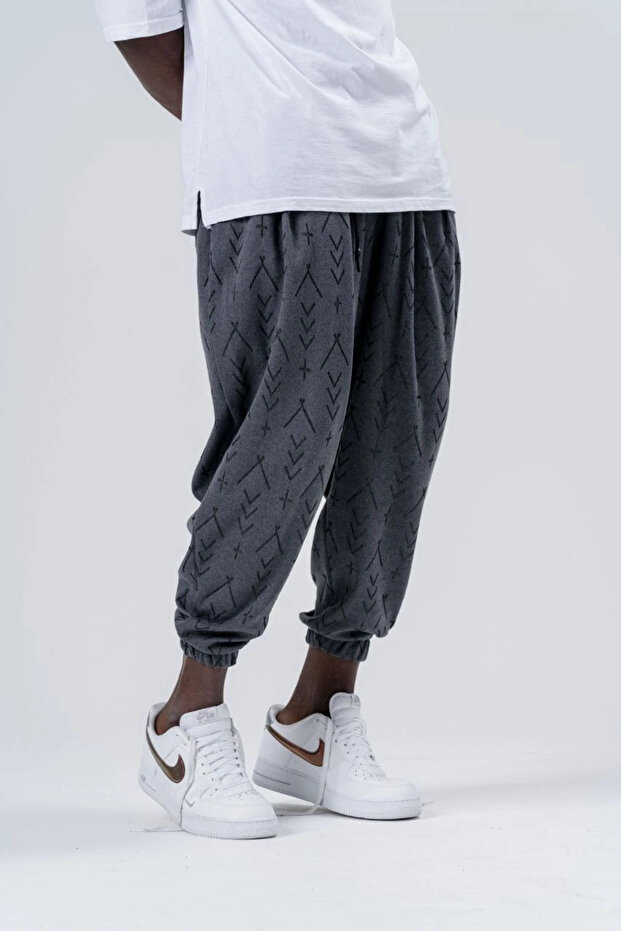 بنطلون شالوار منقوش بخصر مطاطي - 1