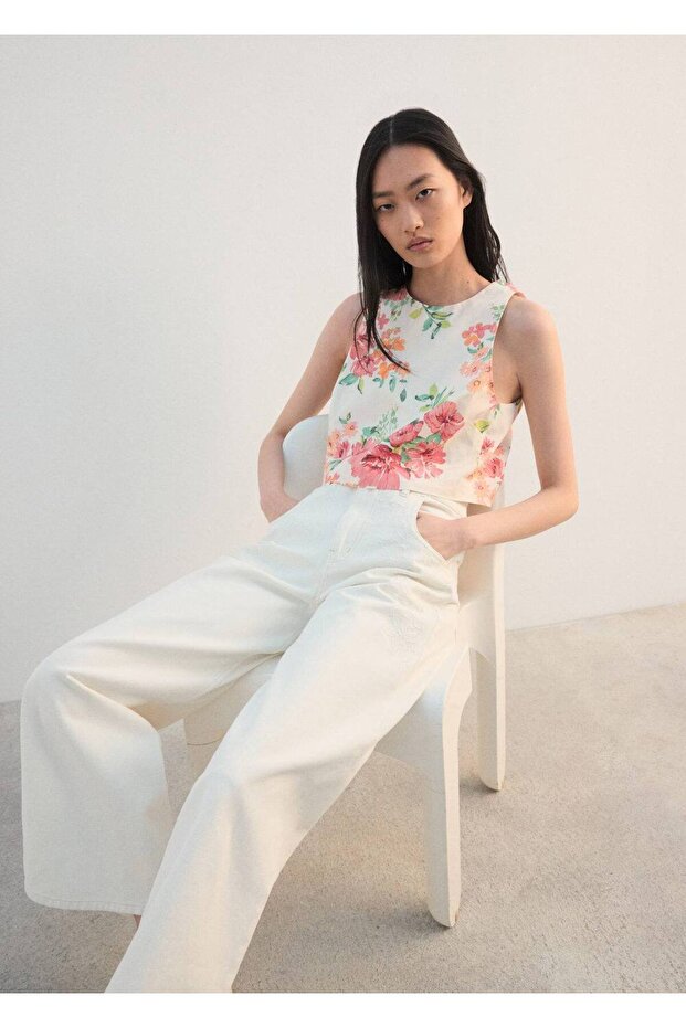 Desenli cropped bluz - 5