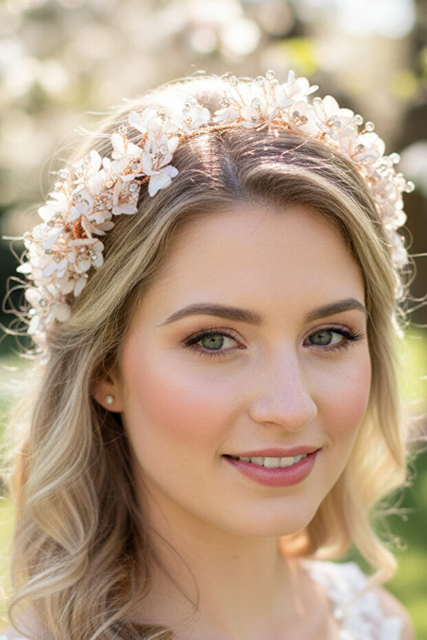 Bridal Crown Pearl Flower Bridal Hair Accessory Engagement Henna Crown