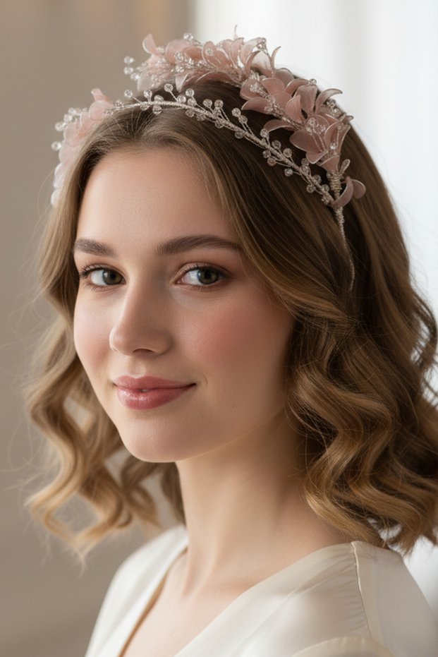 Powder Crystal Stone Floral Bridal Crown Henna and Engagement Hair Accessory