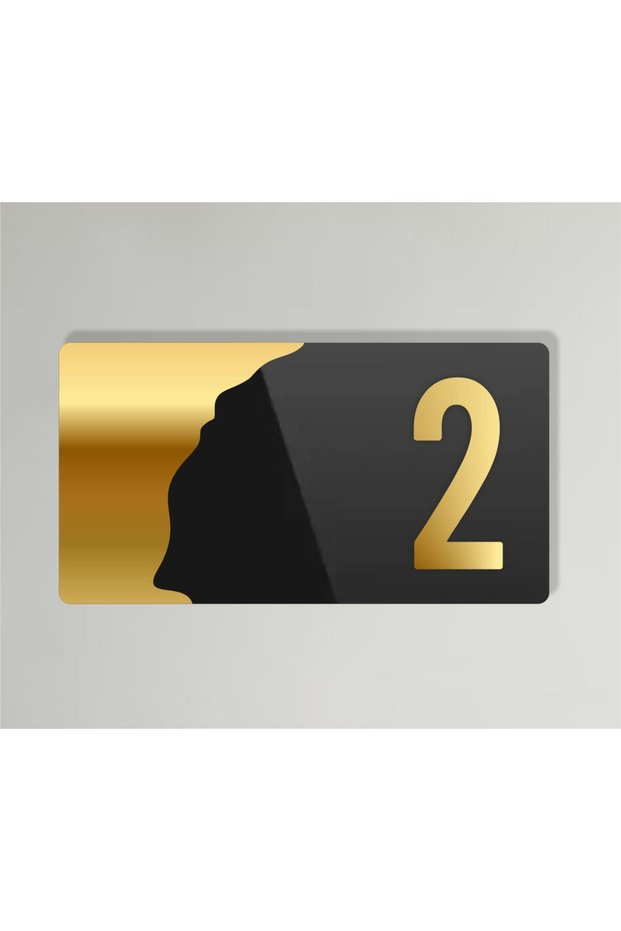 Gold - Black Plexiglass Horizontal 15X8 cm Hotel - Apartment Site - Apartment Office Door Number - Number 2 Two