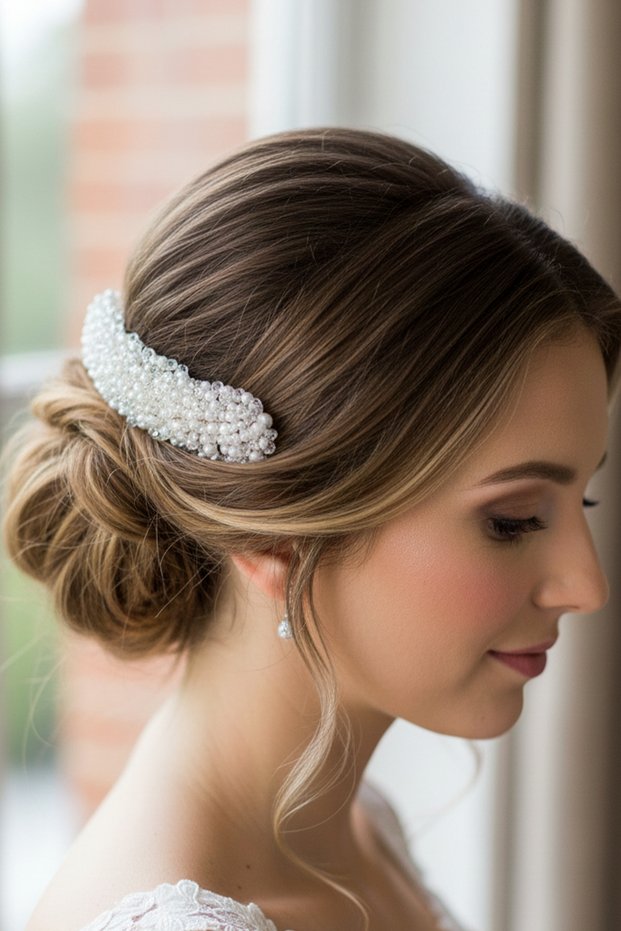 Bridal Hair Accessory Pearl and Crystal Beaded Bridal Barrette Engagement and Wedding Hair Comb