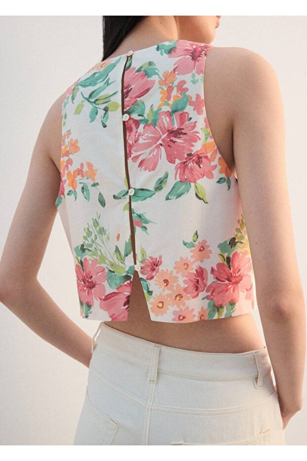 Desenli cropped bluz - 4