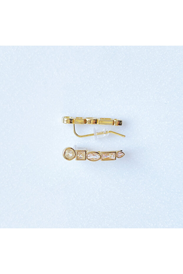 أقراط أفقية ذات شكل هندسي بخمسة أحجار - 2