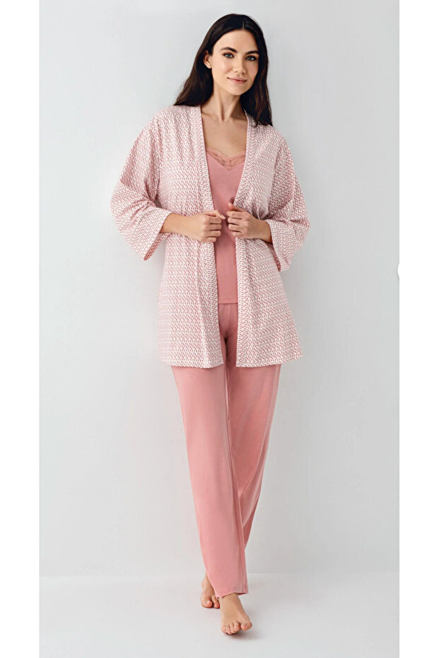 Women'S, Retro Pink, with Robe, (Sleep Socks Gift), 3-Piece Pajama Set
