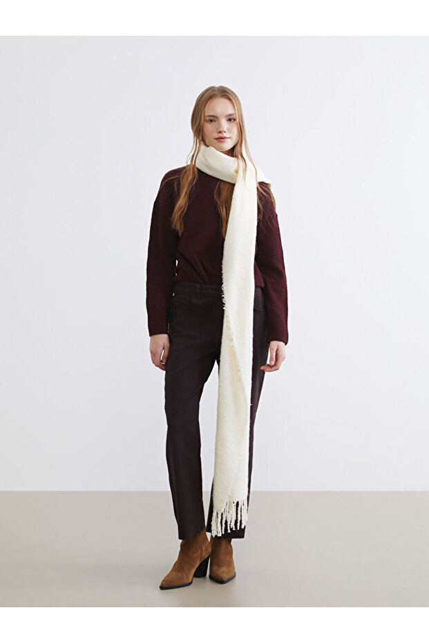 Beige Plain Tasseled Women's Scarf