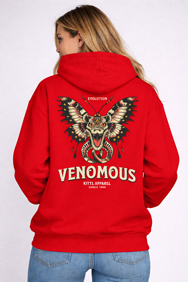 سويت شيرت بغطاء رأس مطبوع عليه VENOMOUS SIRT للجنسين
