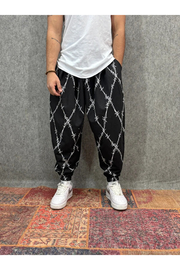 Elastic Waist Pleated Patterned Shalwar - 1