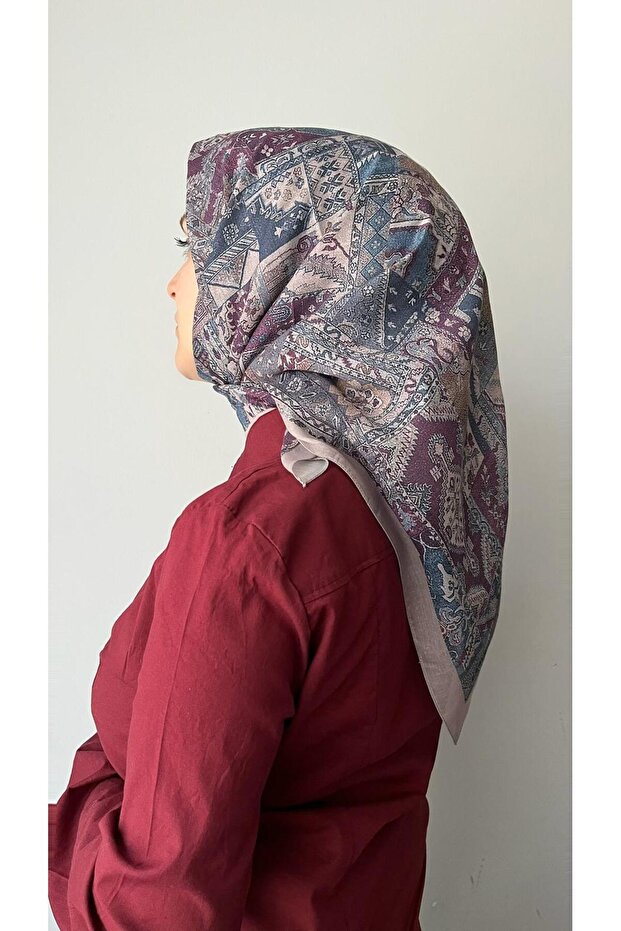 Patterned Gray Cotton Scarf - 6